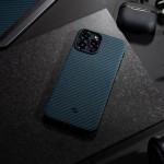 Pitaka iPhone 13 Pro Max Aramid Grey Blue dėklas 