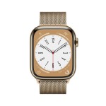 Apple Watch Series 8 GPS + Cellular 45mm Gold Stainless Steel Case with Gold Milanese Loop (buvo išpakuotas)