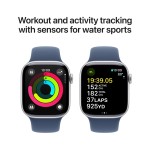 Apple Watch Series 10 GPS + Cellular 42mm Silver Aluminium Case with Denim Sport Band - S/M