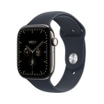Apple Watch Series 12 GPS + Cellular 42mm Natural Titanium Case with Navy Blue Sport Band - M/L