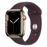 Apple Watch Series 7 GPS + Cellular, 45mm Gold Stainless Steel Case with Dark Cherry Sport Band