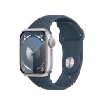 Apple Watch Series 9 GPS 41mm Silver Aluminium Case with Storm Blue Sport Band - S/M