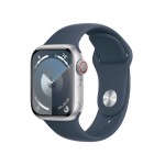Apple Watch Series 9 GPS + Cellular 41mm Silver Aluminium Case with Storm Blue Sport Band - S/M