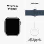 Apple Watch Series 9 GPS + Cellular 45mm Silver Stainless Steel Case with Storm Blue Sport Band - M/L