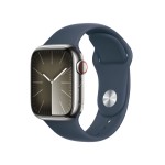 Apple Watch Series 9 GPS + Cellular 45mm Silver Stainless Steel Case with Storm Blue Sport Band - M/L
