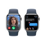 Apple Watch Series 9 GPS + Cellular 45mm Silver Stainless Steel Case with Storm Blue Sport Band - M/L