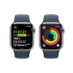 Apple Watch Series 9 GPS + Cellular 41mm Silver Stainless Steel Case with Storm Blue Sport Band - M/L