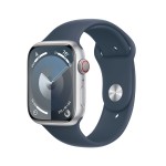 Apple Watch Series 9 GPS + Cellular 45mm Silver Aluminium Case with Storm Blue Sport Band - M/L