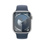 Apple Watch Series 9 GPS + Cellular 45mm Silver Aluminium Case with Storm Blue Sport Band - M/L