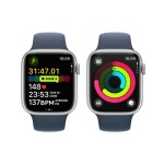 Apple Watch Series 9 GPS + Cellular 45mm Silver Aluminium Case with Storm Blue Sport Band - M/L