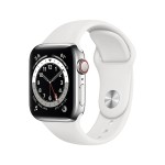 Apple Watch Series 6 GPS + Cellular, 40mm Silver Stainless Steel Case with White Sport Band