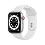 Apple Watch Series 6 GPS + Cellular, 44mm Silver Stainless Steel Case with White Sport Band 