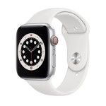 Apple Watch Series 6 GPS + Cellular, 44mm Silver Aluminium Case with White Sport Band 