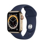 Apple Watch Series 6 GPS + Cellular, 44mm Gold Stainless Steel Case with Deep Navy Sport Band