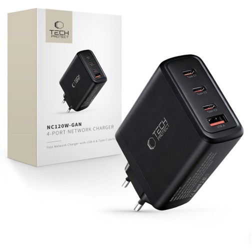 Tech-Protect 120W Gan-4 USB-C / USB-A kroviklis - Black