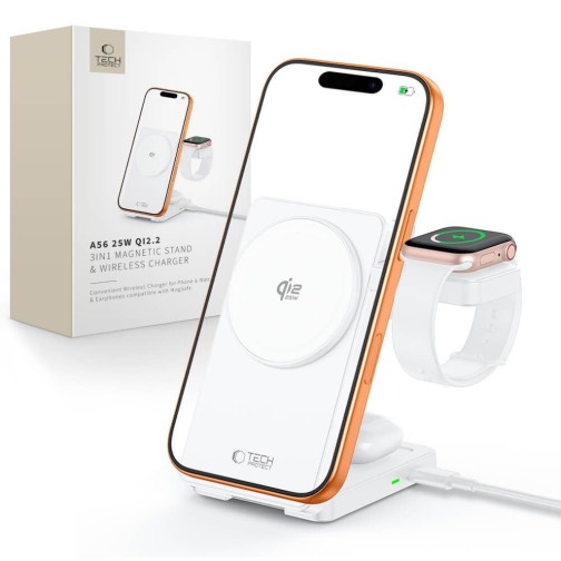 Tech-Protect A56 3IN1 25W QI2.2 MagSafe kroviklis - White