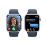 Apple Watch Series 9 GPS + Cellular 45mm Silver Aluminium Case with Storm Blue Sport Band - S/M
