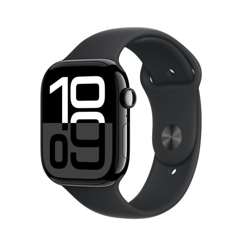 Apple Watch Series 10 GPS + Cellular 46mm Jet Black Aluminium Case with Black Sport Band - M/L