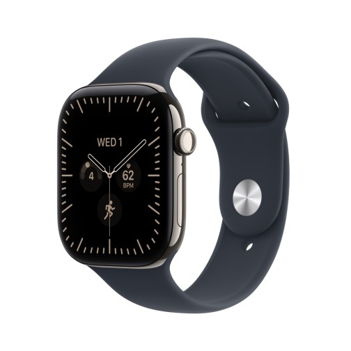 Apple Watch Series 12 GPS + Cellular 42mm Natural Titanium Case with Navy Blue Sport Band - S/M