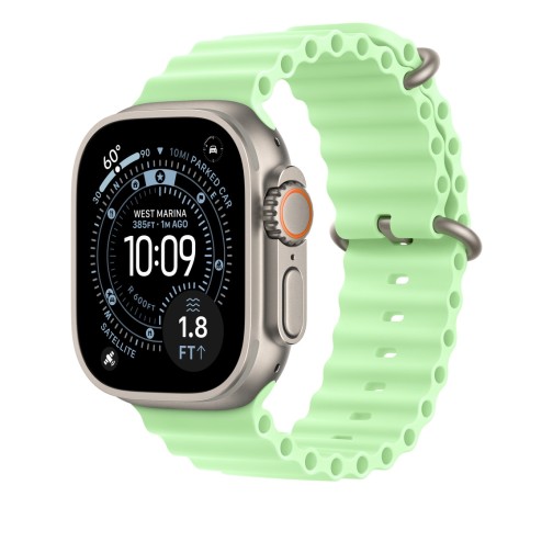 49mm Neon Green Ocean Band - Natural Titanium Finish